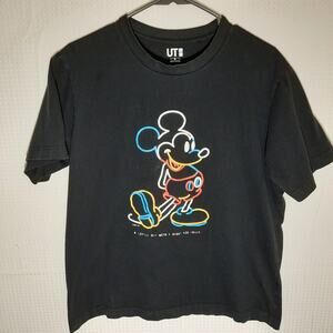 UNIQLO UT M Mickey Mouse Tee Shirt Disney Black Neon Graphic Japan Style